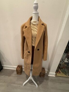 Women's Camel Wool-Blend Long Coat - Classic Tailored Overcoat